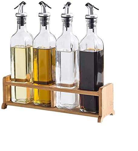 KWMAEEUID Oil Bottle Glass Oil Vinegar Dispenser, Oil Bottle Kitchen Oil Container, Pourer, Sauce Cruet 500ML 4-Piece Set