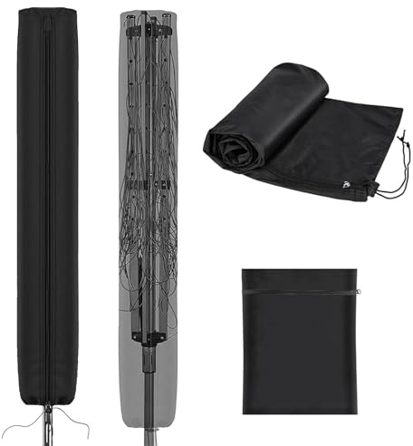 WenYa 420D Heavy Duty Rotary Washing Line Cover, Oxford, 168x16x16cm, Black | Waterproof Clothes Drying Racks Cover with Zip and Drawstring, Waterproof UV Rotary Airer Cover with PVC Coating for Parasol