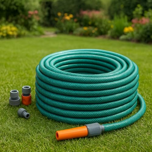 15M/20M/30M/50M Garden Hose Pipe PVC Water Spray Reinforced Heavy Duty Portable Outdoor Hosepipe + Fittings (100 Meter)