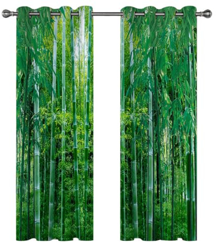 Kinder Gardinen Kinderzimmer Junge Mädchen Blickdicht Grüne Bambuswaldlandschaft 140X160Cm 2Er Set Verdunkelungsvorhang Thermovorhang Hitzeschutz Vorhänge Wohnzimmer Schlafzimmer Vorhänge Mit Ösen