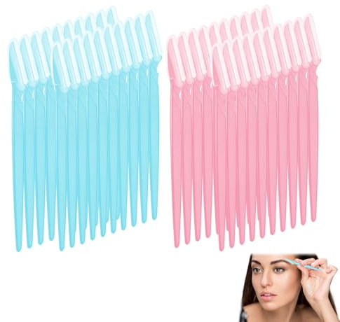 40 Pcs Eyebrow Razors Shaper Trimmer Shaver Facial Hair Remover, Exfoliating Dermaplaning Tool (Pink Blue) with Cap Eyebrow Shaper for Women and Men