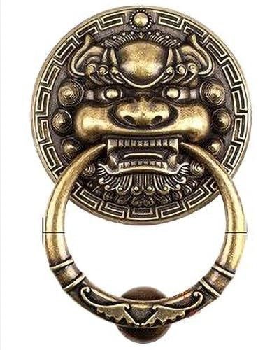 XIUCAI Lejon Dörrklappar för Ytterdörr i Mässing, Odjurshuvud Grindhandtag Hemkontor Vägg DIY Dekorationstillbehör,17.1cm antique bronze