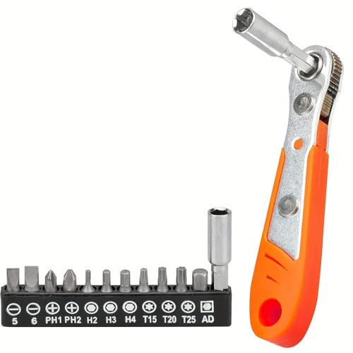 Shuqio Mini Juego de Carraca 1/4 Pulgada Llave de Carraca con 12 Bits, Destornillador de Carraca Compacto para Hogar, Reparaciones y Proyectos DIY