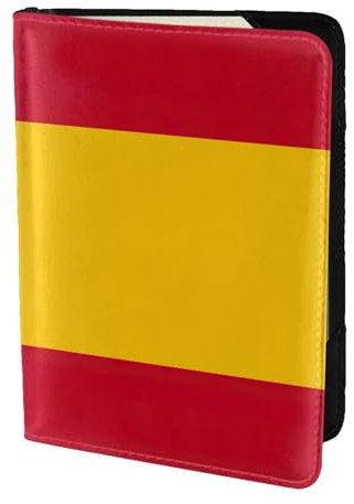 OKFSTY Soporte para pasaporte con estampado de bandera española, de cuero vacuno personalizado, funda para pasaporte de viaje, 5.5 pulgadas, Black, Talla única