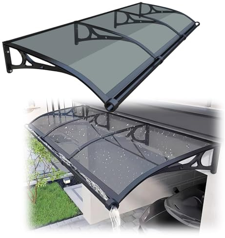 Rain Canopy Awning Front Door Canopy for Outdoor Window Porch Shade Patio Roof Cover UV Protection Door Awnings Exterior Polycarbonate Board UV and Snow Protection(Dark gray,120x270cm)