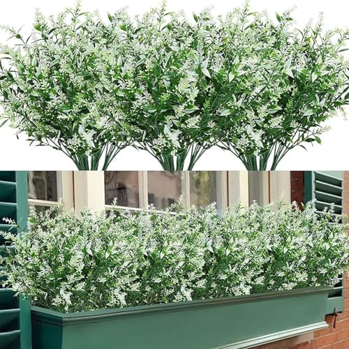 Juliyeh Lot de 12 Bouquets de Fleurs artificielles résistantes aux UV pour l'extérieur, Fleurs artificielles pour la Maison, Le Balcon et Le Jardin (Blanc)