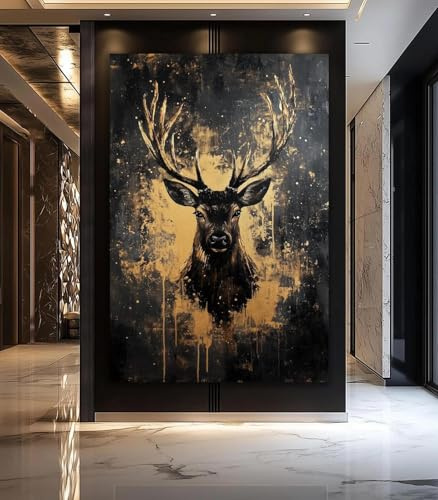 SHINERING Astratto Cervo Nero Oro Animale Selvatico Tela Dipinto Poster Stampe Arte Murale Immagine Decorazione Casa 50X70Cm Senza Telaio