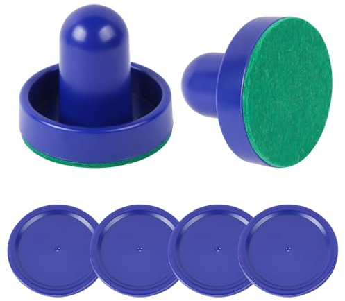 TOSAMZOO 1 Set Mini Air Hockey Pushers and Air Hockey Pucks Great Goal Handles Pushers Goal Handles Paddles Replacement Accessories - 2 Blue Air Hockey Pushers and 4 Blue Pucks (60mm)