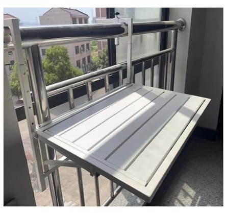 Faltbarer Balkontisch aus Metall, höhenverstellbar, einfach zu installieren, platzsparend, für den Außenbereich, Bartisch für Geländer, perfekt für kleine Räume (Weiß)