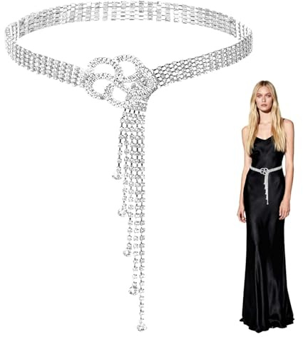 tintoke 130 cm, Verstellbarer Diamant Ring Bindegürtel, Verstellbarer Kristall O Ring Bundgürtel, Glitzer Taillengürtel Damen, Strass Taillengürtel für damen, passend für Röcke, Jeansröcke, Kleider