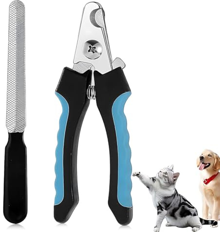 JUGUTA Krallenpflege Für Katzen 1 Schere + 1 Feile Profi Krallenschere Für Hunde Und Katzen Mit Sicherheitsschutz, Edelstahl Krallenzange In Blau-Schwarz 12.2X4Cm
