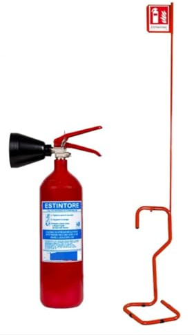 Estintore a CO2 Kg 2, Certificato, di Nuova Costruzione, Fornito di Piantana porta estintore + Tagliando di Controllo Applicato Tramite Adesivo sull’Estintore Stesso