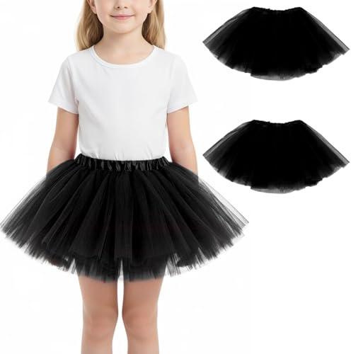 EDLMKM 2Pcs Girl Tutu Skirt 3-Layered Tulle Skirts, Black Tutu, Girl Tutu Skirt, for Christmas Halloween New Year Birthday Theme Party Holiday Wedding Daily Wear, for 3-8 Years