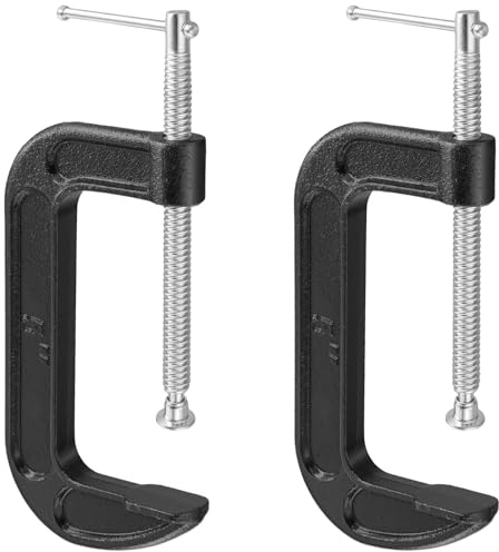 SOUJAP Metal C Clamps, 5 Inch Black Industrial Strength G Clamps for Woodworking and Welding, 125mm Jaw Opening, 55mm Throat Depth, 2 Pack