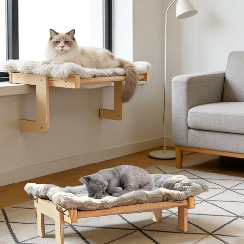 Kocusu Gatti Amaca per finestre, letto per gatti da appendere e appoggiare, con morbido cuscino, portata fino a 44LBS, per davanzali, pavimenti, balconi, 20 x 15,5 cm