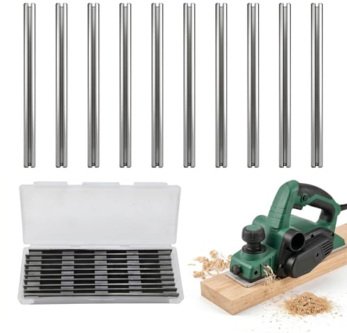 10Pcs 82mm Reversible Electric Planer Blades Sturdy Stainless Steel Planer Blades with Two Cutting Edges Precision Ground HSS for Makita Bosch DeWalt Black & Decker Trend Planer Thicknesser