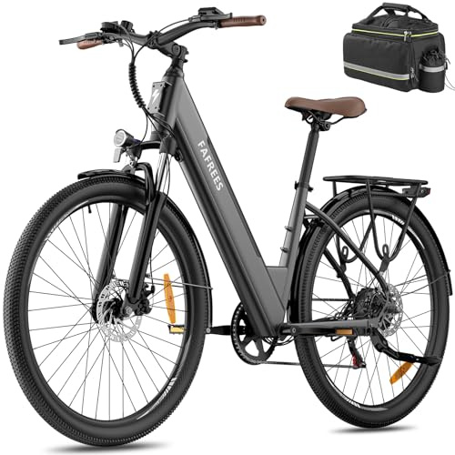 Fafrees 28 Electric Bike for Adults 36V16Ah Removable Battery Pedal Assist City Ebike 250W, Front Fork Suspension, 75km Range, with LCD Display, 7-Speeds Gear, Electric Commuter Bicycle