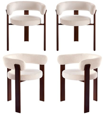 4er Set Esszimmerstühle Mid Century Modern: Gepolsterte Küchenstühle mit Ergonomischer Rückenlehne & Stabilen Metallbeinen - Komfortabler Loungestuhl für Esszimmer Wohnzimmer Café (Beige, 4er)