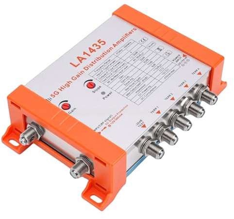 XUMIUZIY Amplificatore di Distribuzione, Amplificatore di Segnale per Antenna TV a 4 Vie con Guadagno di 35 DB Filtro 5G LTE IRS Loop a Cascata, per più Box Televisivi Via Cavo (Spina europea)