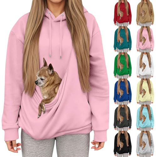 Sweat à Capuche Femme avec Grande Poche Kangourou Fonctionnelle,Pull de Transport pour Chat et Chien,Sweatshirts pour Amoureux des Animaux domestiques (M)