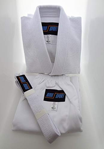 mmasport BJJ Kimono Jiu Jitsu 100% Cotone 390 gr Colore Bianco Kimono BJJ Basic (A1 (150-160 cm))