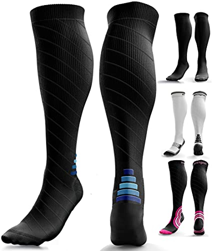 aZengear Chaussette de Compression Femme et Homme (20-30mmHg Classe 2) Bas de Contention Mollet pour Courir, de Voyage en Avion, Sport, Jambes Enflées, les Varices (L/XL)