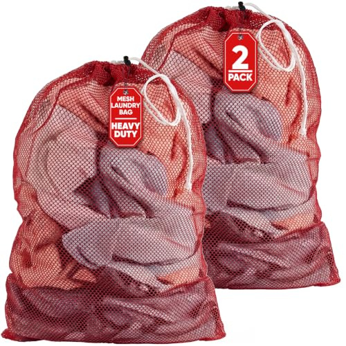 Handy Laundry Mesh XL Laundry Bag 24x36 2-Pack, Heavy Duty, Red