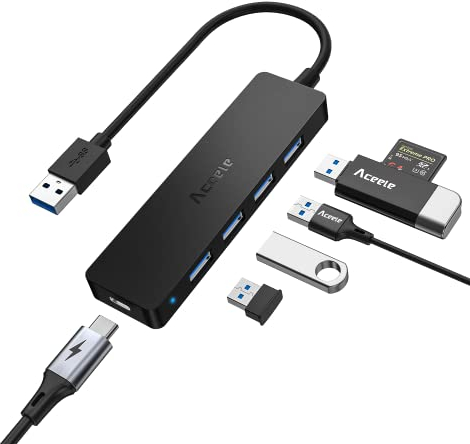 Aceele Hub USB 3.0 5 Puertos, Hub de Datos USB de 4 Puertos & Micro USB Carga Hub Ultra Delgado Compatible para MacBook Pro, Mini Mac, Surface Pro 2017, XPS, Xbox 1, PS5, PC portátil, HDD móvil etc
