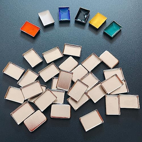 FCLUB 100PCS Tiny Empty Metal Pans 3/4 × 1/2 (0.6ml) – Shallow Rectangle Eyeshadow & Cosmetic Pans for Makeup, Watercolor, Lipstick, Blush, Foundation, DIY Magnetic Palette Refills