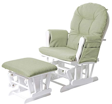 Mendler Relaxsessel HWC-C76, Schaukelstuhl Sessel Schwingstuhl mit Hocker - Stoff/Textil, hellgrün, Gestell weiß