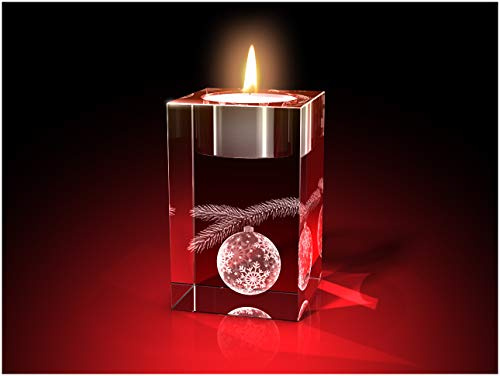 GLASFOTO.COM, Weihnachten Teelichthalter, 50 x 80 x 50 mm, Kristallglas 3D Innengravur in Premiumqualität (50 x 80 x 50 mm Christbaumkugel Teelicht)