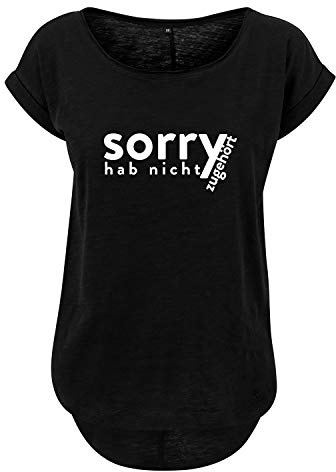 DELUNO Damen Tshirt mit Spruch/Viele Verschiedene Sprüche, Farben und Größen zur Auswahl Frauen Shirt Oversize Tanktop Schwarz & Weiß Hinterer Schnitt Länger mit Motiv