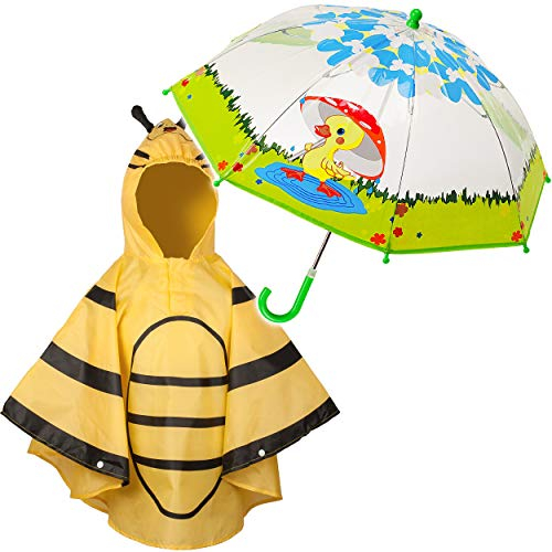 alles-meine.de GmbH 2 TLG. Set: Regenschirm + 3D Effekt - Regenponcho - süße Ente & Biene - Kinderschirm - Ø 70 cm - durchsichtig & durchscheinend - transparent - Regencape - Kin..