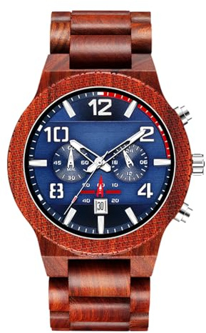 RORIOS Herren Holz Armbanduhren Leuchtend Watch Analog Quarz Armbanduhren Uhr mit Kalender Multifunction Männer Armbanduhr