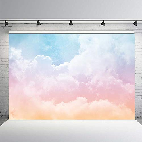 MEHOFOTO Bunte Wolke Pastell Regenbogen Fotostudio Hintergrund Portrait Requisiten Kinder Geburtstag Party Dekorationen Babyparty Fotografie Hintergrund Banner für Kuchen Tischbedarf 2,1 x 1,5 m