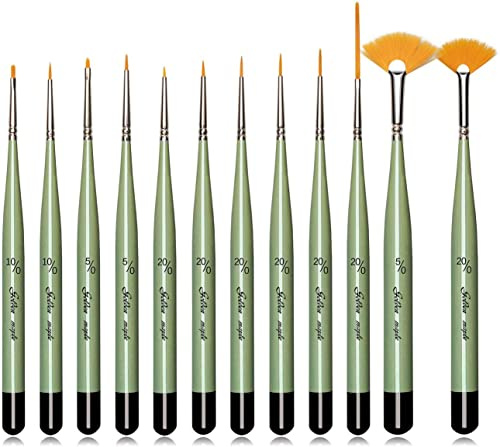 Golden Maple Detail Paint Brush Set, 12pcs Fine Miniature Paint Brushes Kit with Fan Brush Perfect for Acrylic, Oil, Watercolor, Art, Scale, Model, Face, Paint by Numbers