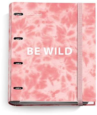 Miquelrius - Carpebloc Tie Dye - Ordner mit 4 Ringen + Ersatz 100 Blatt A4 kariert 5 mm, Papier 90 g, Rosa