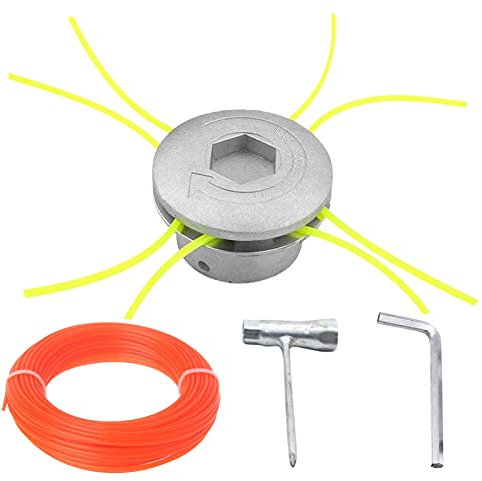 CDIYTOOL Tête de débroussailleuse universelle en aluminium avec 4 lignes, accessoires de rechange pour débroussailleuse avec douille et clé