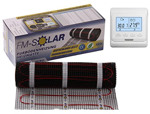 5m² Elektrische Fußbodenheizung 200W/m² elektro Bodenheizung TWiIN Fliese, Thermostat:Digital weiß