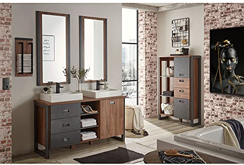 Lomadox Badezimmer Doppelwaschtisch Set 4-TLG. in Stirling Oak Nb. mit Absetzungen in Matera anthrazit, B/H/T: ca. 248/205/40 cm