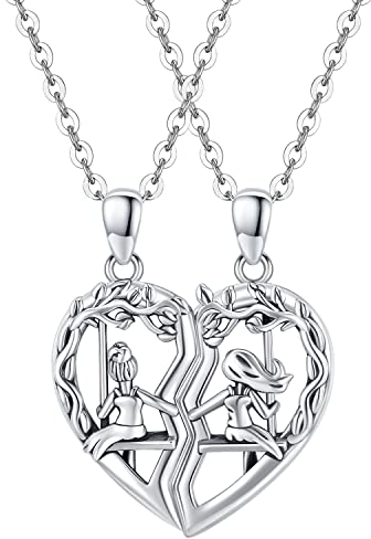 Friggem Collana Sorelle Albero della Vita per Donna, 2 Pezzi Pendente Altalena in Argento Sterling, Catena da 18 Gioielli Regali Amicizia