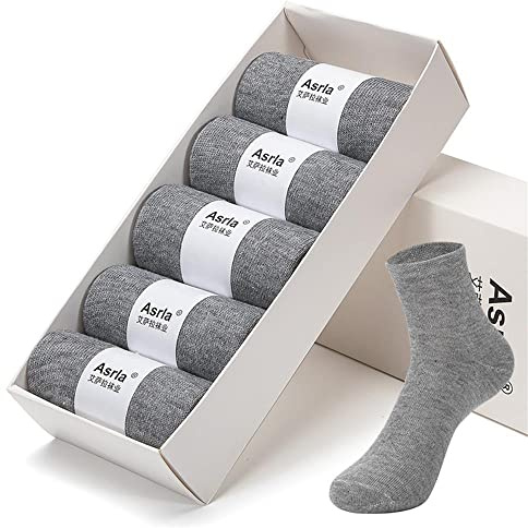 FEIFEI'S BOW 5 Pairs Men’s Plain Mens Soft Cotton Rich Comfortable Breathable Socks Work Business and Casual Wear 6-11 UK (Light Grey)