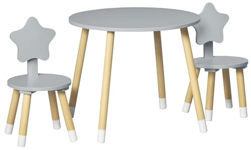 HOMCOM Set Tavolo con 2 Sedie per Bambini da 18 Mesi, in Legno, Grigio
