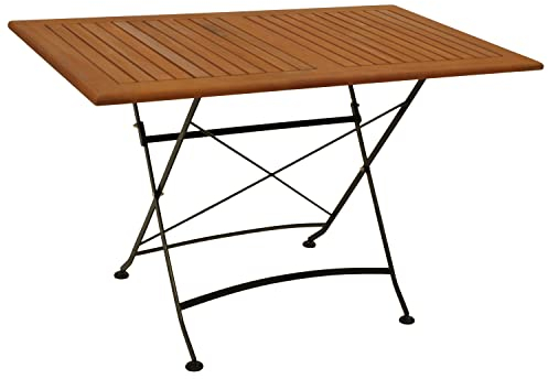 DEGAMO Gartentisch Klapptisch HOFGARTEN 70x120cm, Flachstahl schwarz + Eukalyptus Holz, braun geölt, klappbar, Outdoor