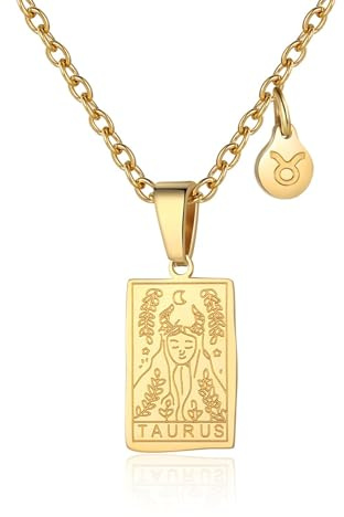 RIXERKOC Collana di segni zodiacali per le donne Ciondolo a forma di carta dei tarocchi a doppia faccia in acciaio inox Segni zodiacali Regali di gioielli per le ragazze