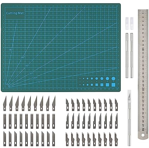 Belle Vous 65 Pezzi Set Cutter di Precisione con Tappetino Taglio - Lame da Intaglio per Hobby e Tappetino da Lavoro - Ideale come Bisturi Modellismo, per Lavori Artistici Fai da Te, Stencil e Altro
