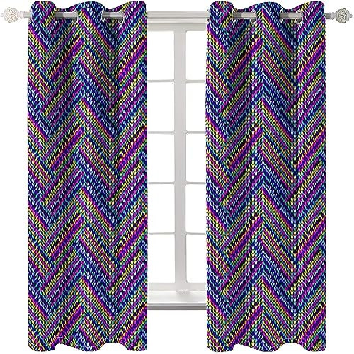 Homxi Gardine Blickdicht Küche 2er Set,2 x 107W x 138H cm,Blickdichte Vorhänge Jugendzimmer Blau Lila Streifen Ösen Gardinen