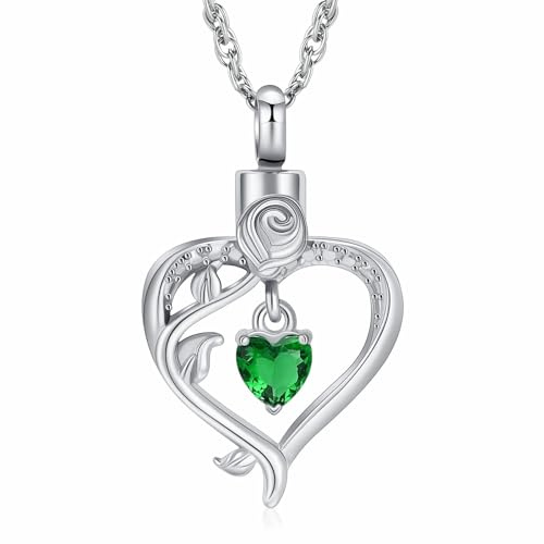 Minicremation - Collar de joyería de cremación, diseño de urna en forma de corazón, para cenizas de mujeres, joyería de cremación infinita, medallón de piedra de nacimiento, cristales, colgante