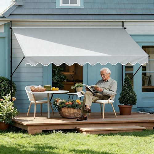 UISEBRT Klemmmarkise Balkon 200cm breit - Markise mit Handkurbel Höhenverstellbar Balkonmarkise ohne Bohren, UV-Schutz, Sonnenschutz, Wetterfest (200 x 120cm, Grau), HAG8634A