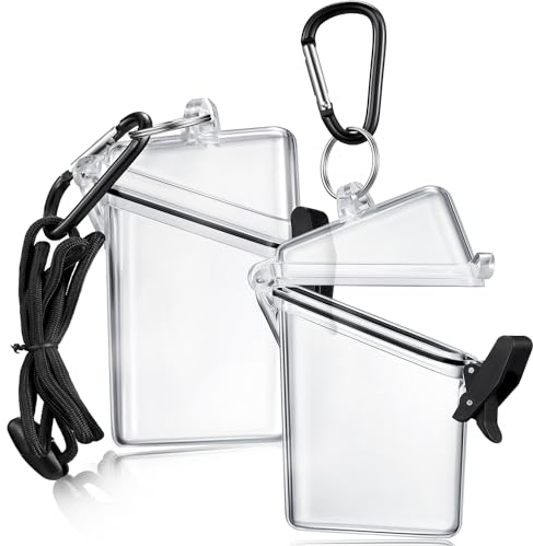 Outus 2 Pack Waterproof ID Badge Holder Case Waterproof Clear Vertical ID Card Holder with Lanyard Carabiner and Keychain Plastic Card Holders Dry Box